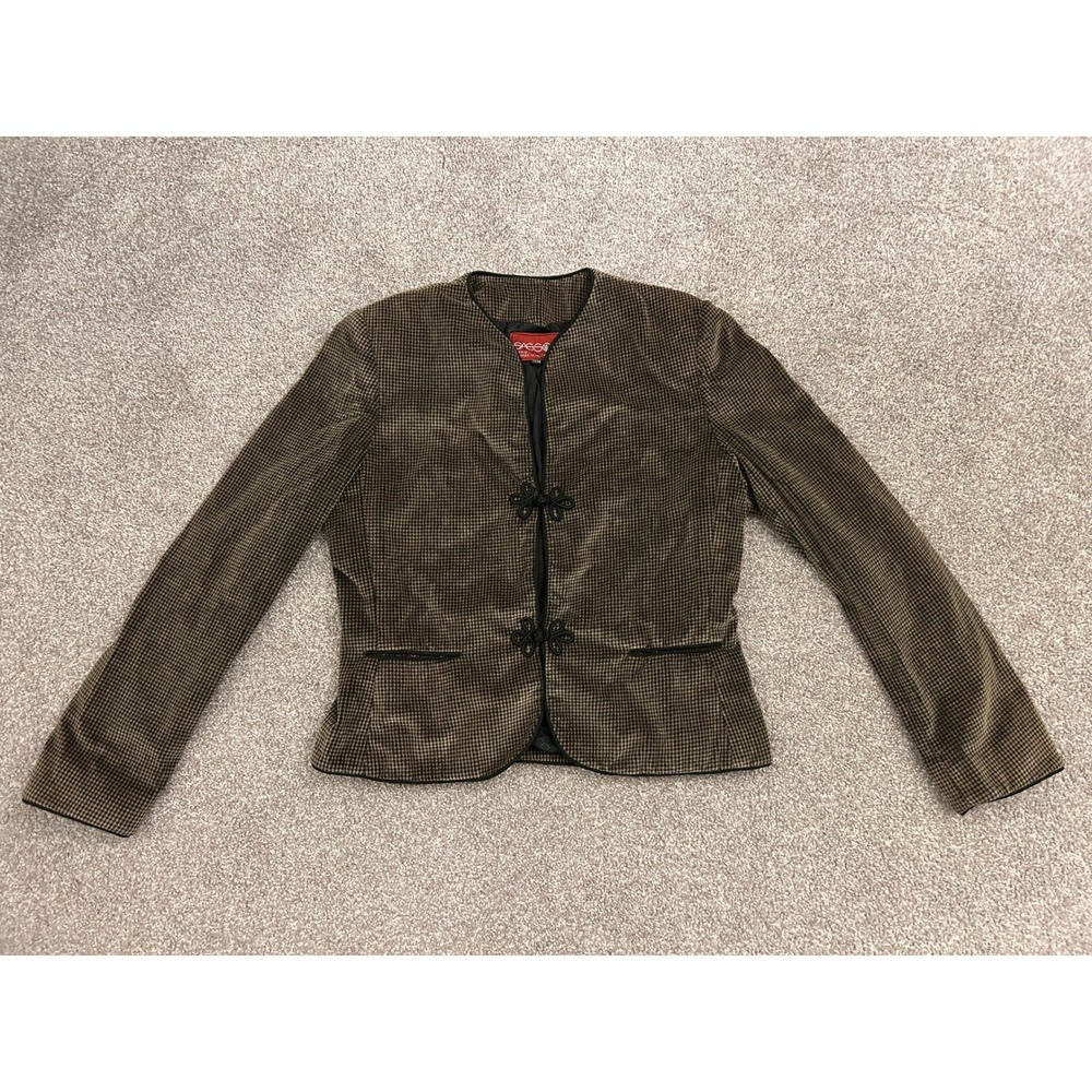 80s Sasson Blazer Jacket Womens 11/12 Brown Excellent Houndstooth Frog Closure